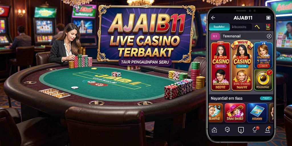 Screenshot AJAIB11 menampilkan dealer langsung di meja permainan Live Casino.