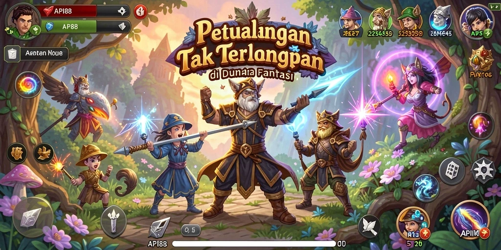 Tangkapan layar utama API88 menunjukkan aksi seru dalam dunia petualangan yang indah.