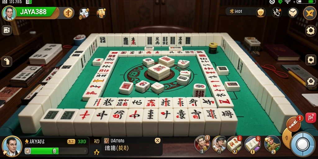 Screenshot gameplay JAYA388 menampilkan suasana permainan Mahjong yang mendebarkan.