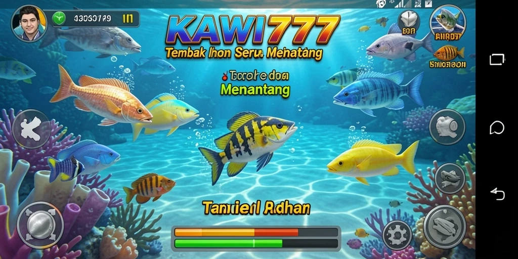 Screenshot gameplay KAWI777 yang menampilkan aksi menembak ikan.