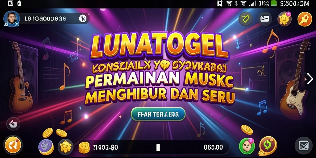 Screenshot utama LUNATOGEL menampilkan gameplay seru dengan berbagai lagu.