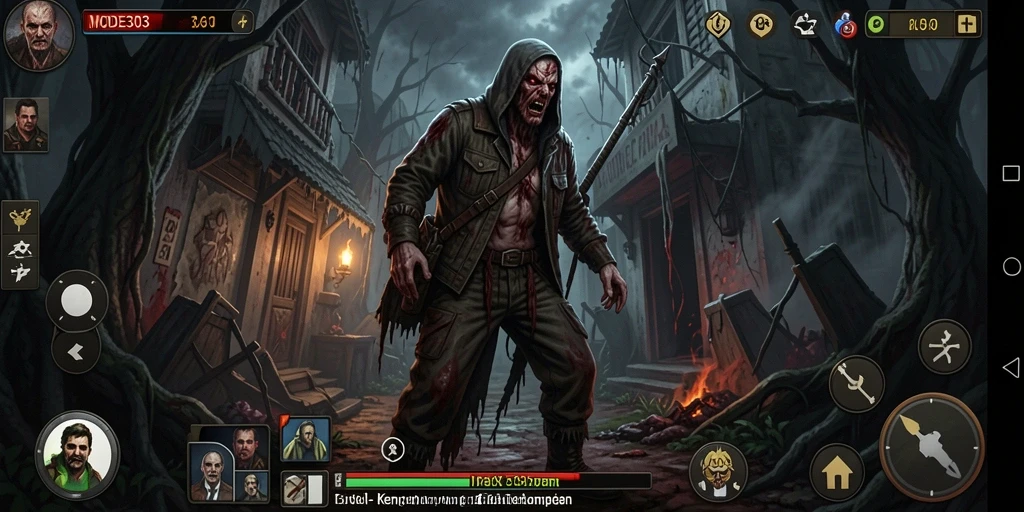 Screenshot gameplay MODE303 menampilkan suasana gelap yang menakutkan.