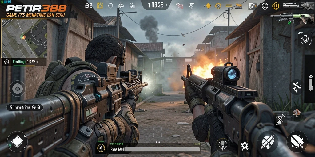 Screenshot menunjukkan aksi intens dalam battlefield PETIR388.