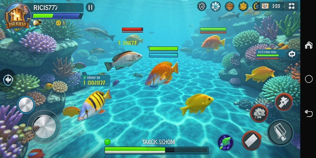 Screenshot menampilkan gameplay seru RICIS77 saat menangkap ikan.