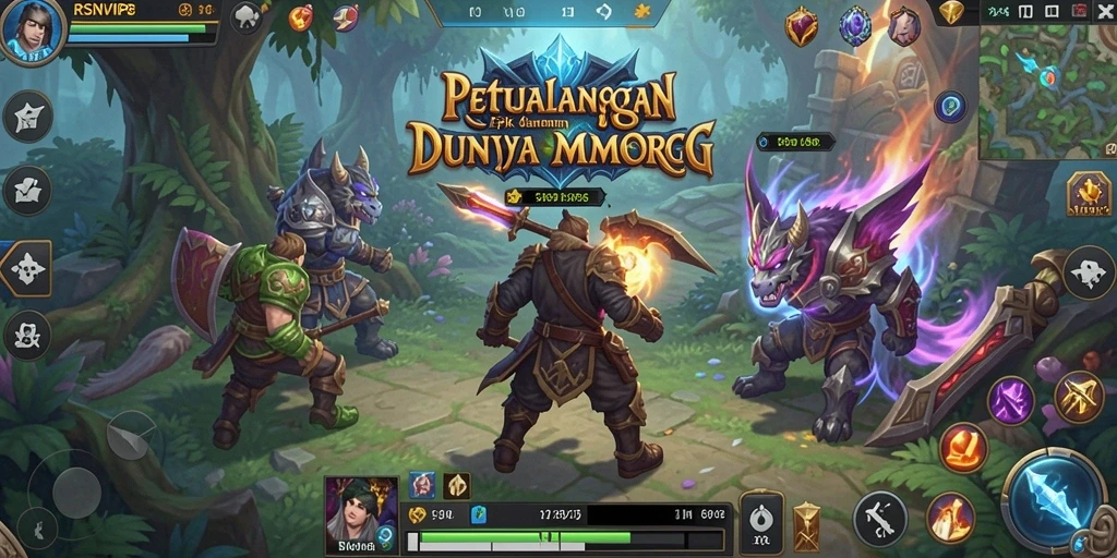 Screenshot gameplay RSNVIP8 yang menunjukkan pertarungan epik di dunia MMORPG.