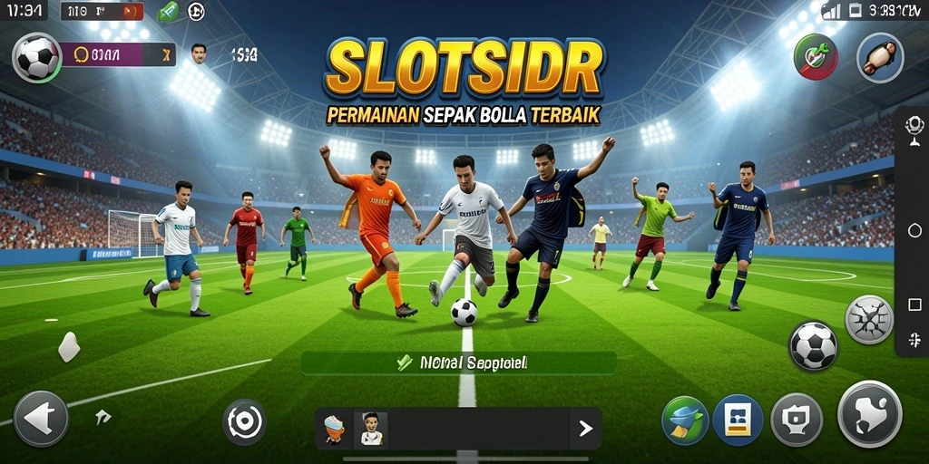 Tangkapan layar permainan SLOTSIDR menampilkan aksi sepak bola yang mengesankan.