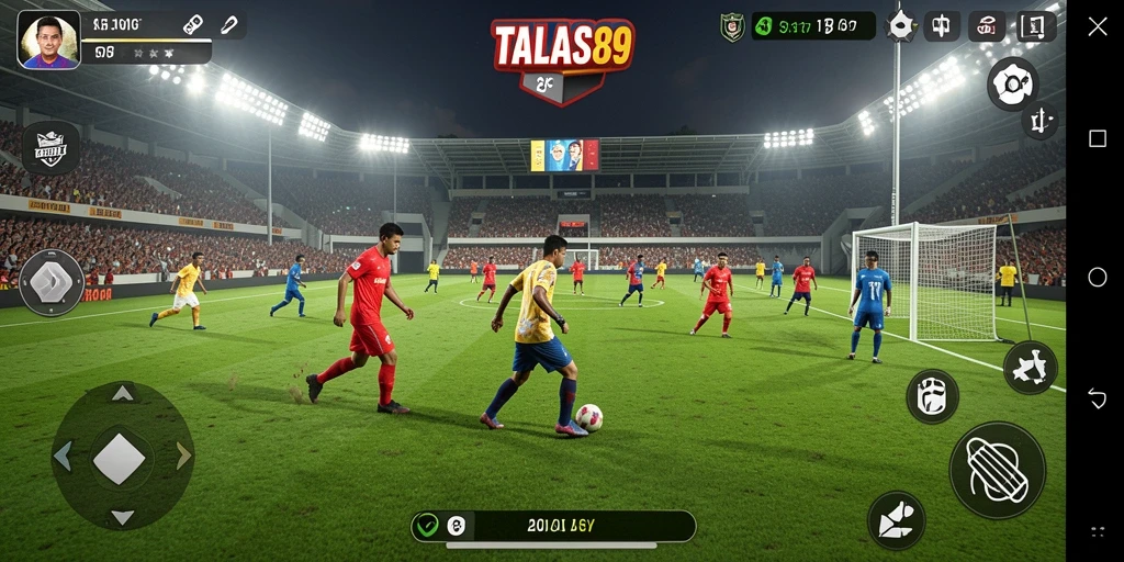 Gameplay TALAS89 menampilkan aksi seru pertandingan sepak bola.