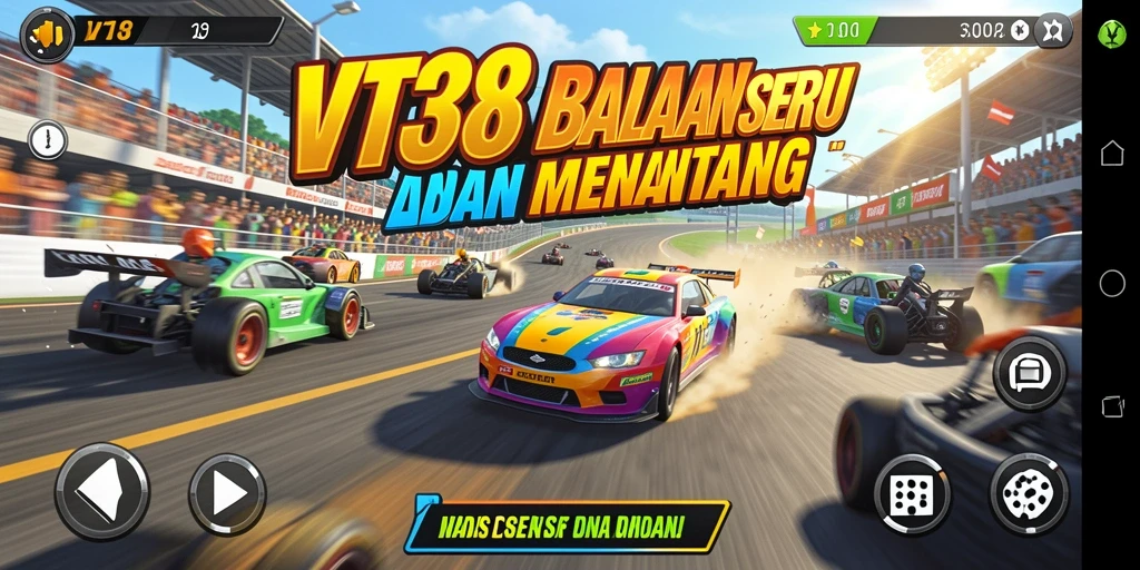 Gameplay balap seru di VT38 dengan kendaraan cepat dan trek menantang.