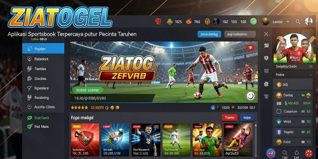 Screenshot gameplay ZIATOGEL yang menampilkan antarmuka aplikasi Sportsbook.